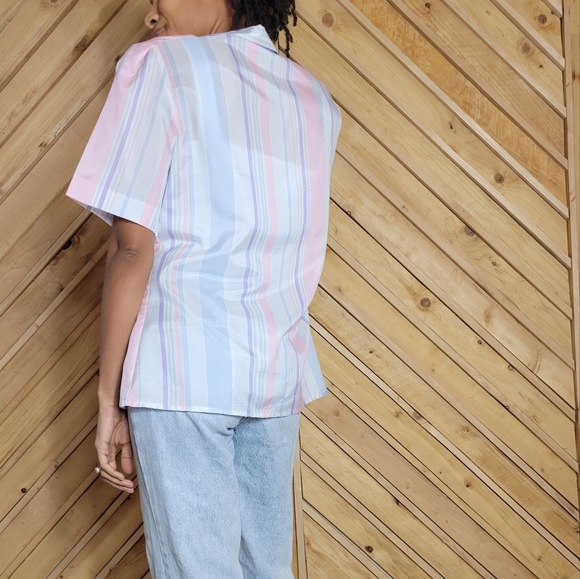 Vintage Pastel Striped Button-up Blouse - Picture 9 of 13